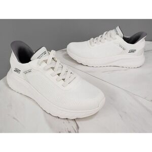 Mens Skechers Bobs Squad Chaos Solid Step Slip-Ins Casual Trainers Size 8 WHITE